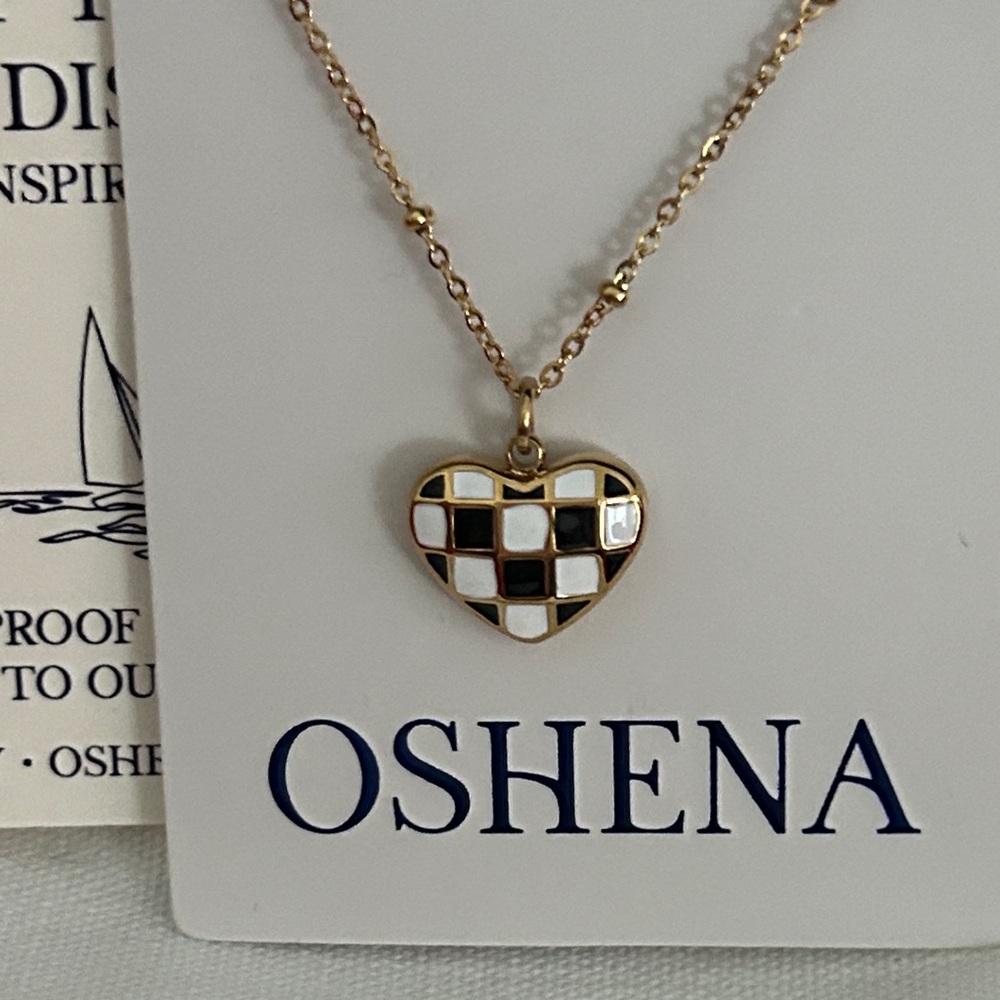 Oshena Designer‎ Beachwear Gold and Black check Heart Necklace